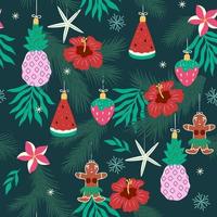 Seamless Christmas pattern in tropical style. Vector graphics.