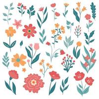 conjunto de flores de primavera aislado en blanco vector