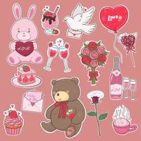 Valentine s day stickers in pink colors. vector