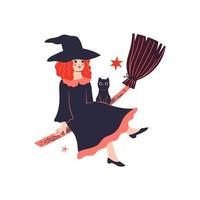 Cute witch on a broomstick isolated on white background. Vector graphics.