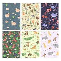 Set of seamless patterns with cute animals. vector