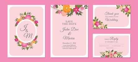 conjunto de diseño de boda con flores coloridas vector