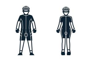 ciclistas, deportistas, personas e íconos de ropa con fondo blanco vector