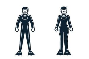 Diver, Sport Player, People and Clothing icons with White Background vector