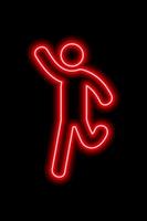 Neon red silhouette of a running man who waves his hand vector