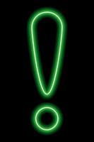 Green neon exclamation point on a black background vector