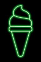 Green neon ice cream silhouette in waffle cone on a black background vector