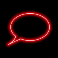 Blank speech bubble on a black background. Neon red contour vector