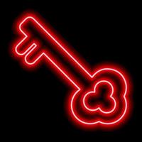 Simple metal key for padlock retro style. Red neon outline on a black background. Illustration vector