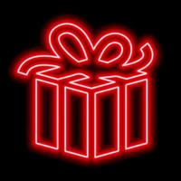 Red neon outline box with gift and ribbon bow vector