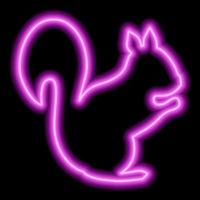 Neon pink squirrel silhouette on a black background. Minimalism vector