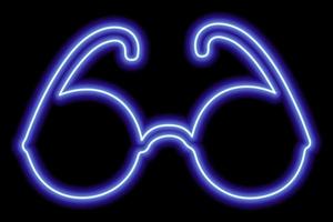 Blue neon outline of glasses on a black background. Eyeglasses or sunglasses. Illustration vector