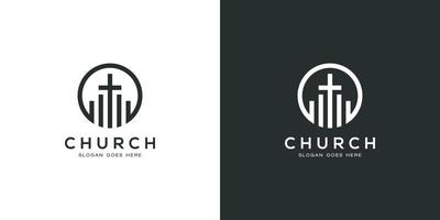 Line art church christian logo design Premium Vector