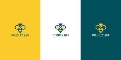 Honey bee logo with golden infinity line art style design vector