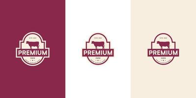 Vintage beef meat sticker label logo design Premium Vector