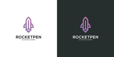 rocket pencil logo vector design premium