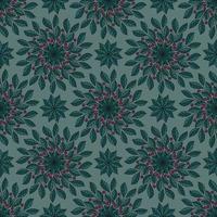 EMERALD SEAMLESS VECTOR BACKGROUND WITH ROUND ORNAMENT OF PINK BERRIES ON BRANCHES
