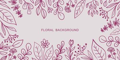 BEIGE VECTOR BACKGROUND WITH PINK DOODLE FLOWERS AND TWIGS ON THE EDGES