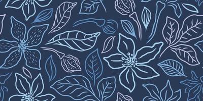 VECTOR HORIZONTAL SEAMLESS BLUE FLORAL PATTERN WITH LILIES