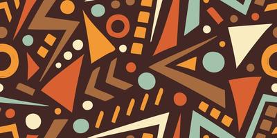 VECTOR HORIZONTAL SEAMLESS BROWN ABSTRACT PATTERN WITH GEOMETRIC ELEMENTS