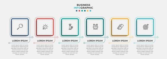 plantilla de negocio de diseño infográfico vectorial con iconos y 6 opciones o pasos. se puede utilizar para diagramas de proceso, presentaciones, diseño de flujo de trabajo, pancarta, diagrama de flujo, gráfico de información vector