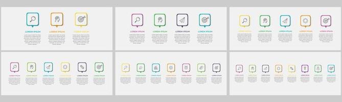 Set bundle Business Infographics with 3, 4, 5, 6, 7, 8 options or steps vector