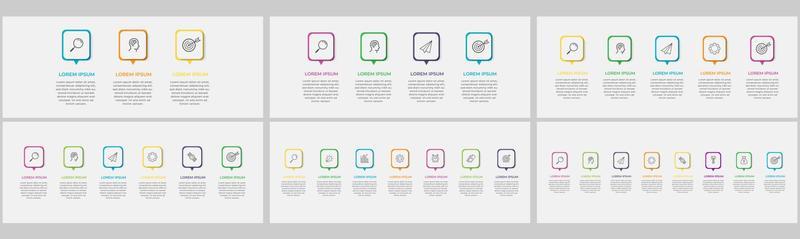 Set bundle Business Infographics with 3, 4, 5, 6, 7, 8 options or steps