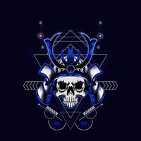 samurai skull helmet with sacred geometry for t-shirt design vector