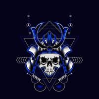 samurai skull helmet with sacred geometry for t-shirt design vector