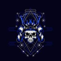 samurai skull helmet with sacred geometry for t-shirt design vector