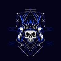 samurai skull helmet with sacred geometry for t-shirt design vector