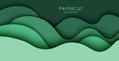 capas múltiples de textura verde oscura capas de corte de papel 3d en banner de vector degradado. diseño de fondo de arte de corte de papel abstracto para plantilla de sitio web. concepto de mapa topográfico o corte de papel de origami suave