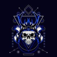 samurai skull helmet with sacred geometry for t-shirt design vector