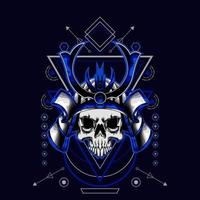 samurai skull helmet with sacred geometry for t-shirt design vector