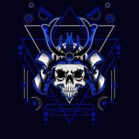 samurai skull helmet with sacred geometry for t-shirt design vector