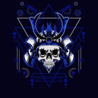 samurai skull helmet with sacred geometry for t-shirt design vector