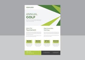 plantilla para su folleto de invitación de torneo de golf, vector de póster de golf. pelota de golf. diseño vertical para la promoción de bares deportivos. torneo, diseño de volante de campeonato. volante del club.