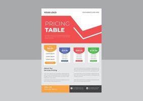 Modern looking pricing table design with four subscription plans flyer, Price chart template, business plan pricing grid flyer, .vector infographics template. vector