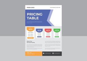 diseño de tabla de precios de aspecto moderno con volante de cuatro planes de suscripción, plantilla de gráfico de precios, volante de cuadrícula de precios del plan de negocios, plantilla de infografía .vector. vector