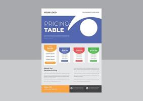 Modern looking pricing table design with four subscription plans flyer, Price chart template, business plan pricing grid flyer, .vector infographics template. vector