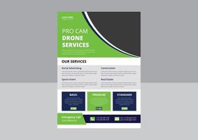 Drone Flyer Template, Most Advanced Drone Services Flyer, Drone Rent Flyer. Pro cam drone service flyer. vector