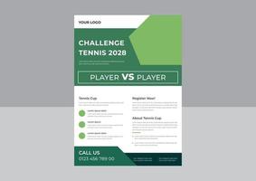 Volante vectorial de juego de afiches de tenis, plantilla de diseño de volante de torneo de tenis, vector de juego de afiches de tenis, plantilla a4, diseño de folleto, portada, volante, afiche, listo para imprimir