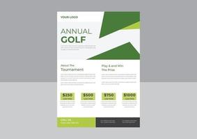 plantilla para su folleto de invitación de torneo de golf, vector de póster de golf. pelota de golf. diseño vertical para la promoción de bares deportivos. torneo, diseño de volante de campeonato. volante del club.