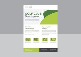 plantilla para su folleto de invitación de torneo de golf, vector de póster de golf. pelota de golf. diseño vertical para la promoción de bares deportivos. torneo, diseño de volante de campeonato. volante del club.