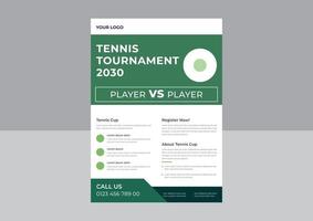 Volante vectorial de juego de afiches de tenis, plantilla de diseño de volante de torneo de tenis, vector de juego de afiches de tenis, plantilla a4, diseño de folleto, portada, volante, afiche, listo para imprimir