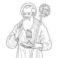 Saint Benedict of Nursia Vector Illustration Outline Monochrome