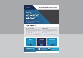 Drone Flyer Template, Most Advanced Drone Services Flyer, Drone Rent Flyer. Pro cam drone service flyer. vector