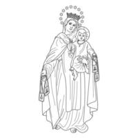 Our Lady of Mount Carmel Vector Illustration Outline Monochrome