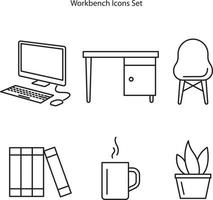 Mix icon for workbench monitor bench workshop table shelf, workbench icons set isolated on white background. vector