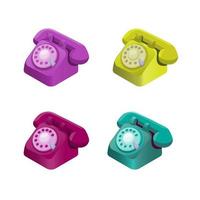 Telephone Vintage object isometric set in multicolor illustration vector